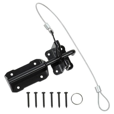 Gate Latch and Catch, with Cable & Ring, Heavy Duty, BLACK, Nuvo