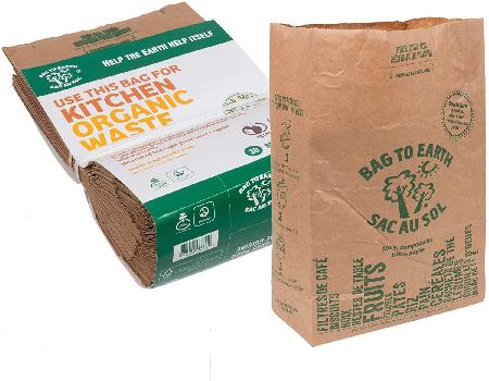 Food Waste Bag, Small, Cellulose-Lined, 10/pkg (fits kitchen green bin container), Bag to Earth
