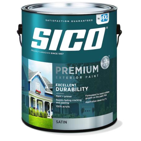 Paint, Exterior, Acrylic Latex, SICO PREMIUM, Satin, Natural White Base, 3.78 liter