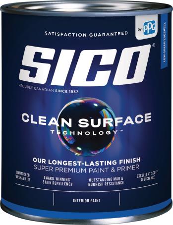 Interior Paint, Latex, SICO CLEAN SURFACE, Low-Sheen Eggshell, Tintable White Base, 946 ml
