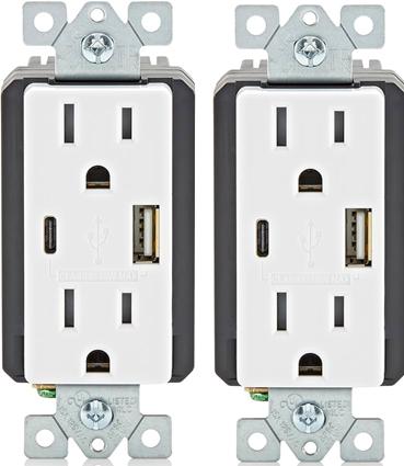 Receptacle, Duplex, Decora, with USB A/C Charging Ports, WHITE, 15 amp, 125 volt, 2/pkg