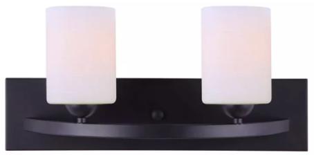 Light Fixture, Vanity, Double, BLACK/White Glass, Canarm HAMPTON