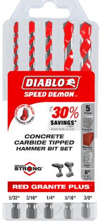 Drill Bit Set, Masonry, Hex Shank, Rotary/Hammer, 5-32