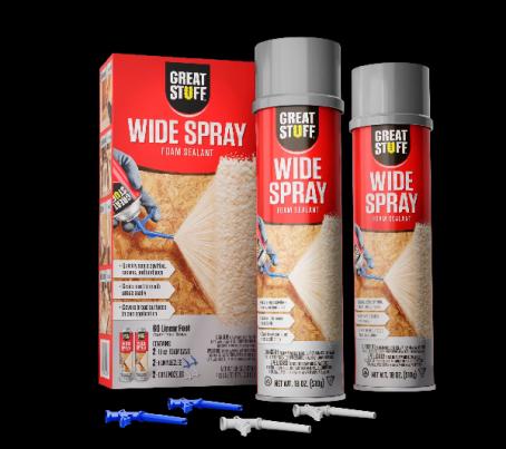 Spray Foam, Great Stuff, Wide Spray Polyurethane Foam Kit, 2 x 18 oz cans / kit