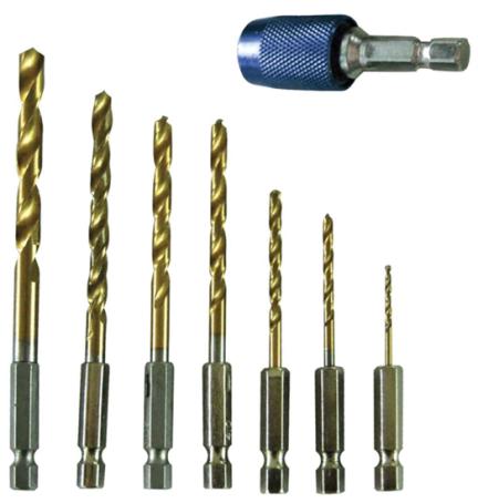 Drill Bit Set, 7 pc, w/Quick Change Chuck, 1/16