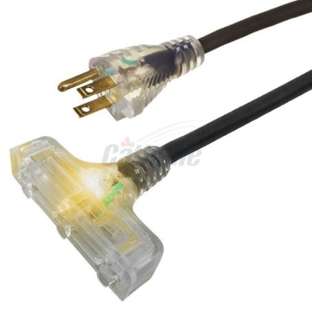 Extension Cord, Outdoor Cold Weather, 125 ft, 16/3 SJTOW, 3 Outlet, w/Indicator Light, BLACK