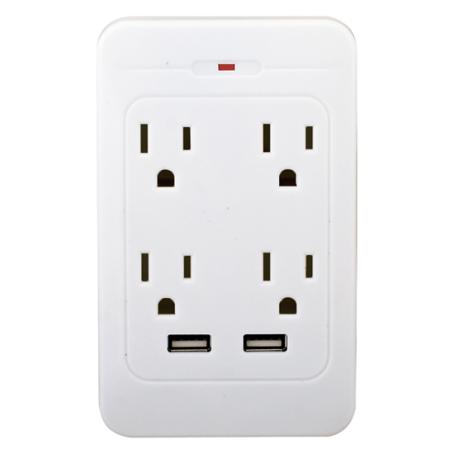 Outlet Tap, 4-Outlet & 2x USB-A, Surge Protected, LightWay