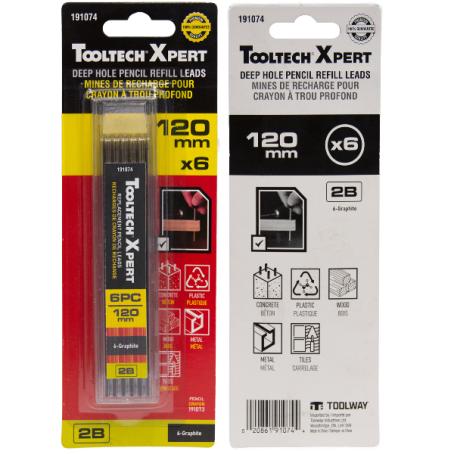Mechanical Carpenter Pencil Refill, Graphite, 6/pkg,ToolTech Xpert