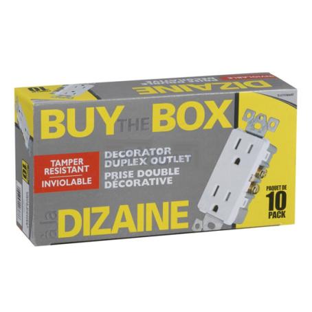 Receptacle, Duplex, Decora, Tamper-Resistant, WHITE, 15 amp 125 volt, 10/pkg