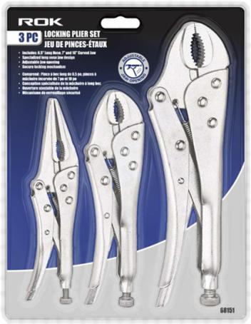 Pliers Set, Locking, 3-Piece, ROK