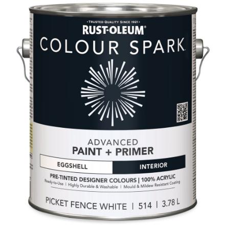 Paint, Interior, Latex, Colour Spark, 514 PICKET FENCE WHITE, Eggshell, 3.78 liter