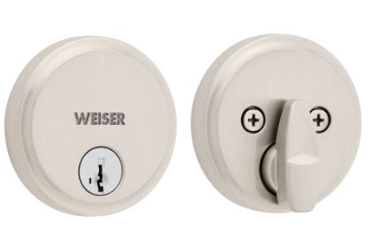 Deadbolt, Single Cylinder, HOMETOWN, Round Rosette, SATIN NICKEL, Weiser Builder Pack