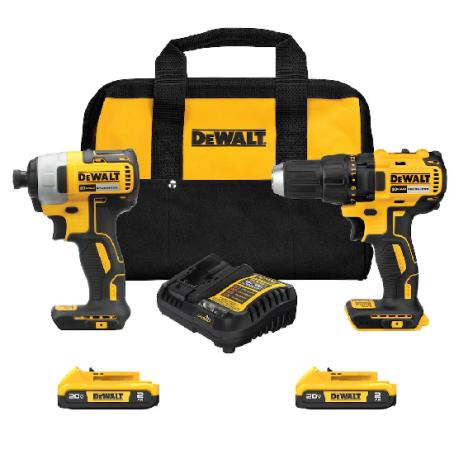 Drill/Impact Driver Set, Cordless 20 volt MAX, w/Charger & 2x Batteries, Carry Bag, Dewalt 