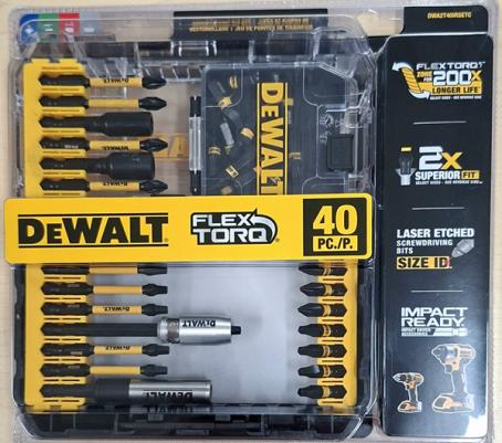 Power Bit Accessory Set, Impact-Rated, 40 pc w/caser, Dewalt Flextorq