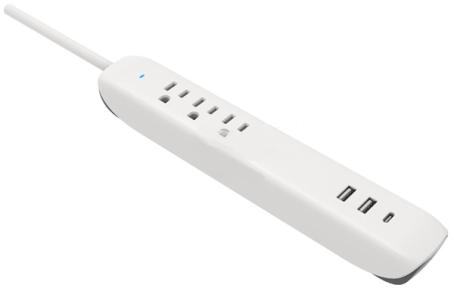 Power Bar, 3-Outlet + 2x USB-A + 1x USB-C, Indicator Light, Surge Protected, 4 foot Cord, WHITE
