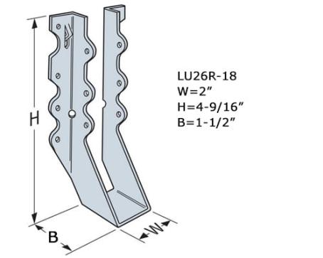 Joist Hanger, Rough Face Mount, 2 x 6, 18 Ga.