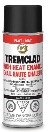 Spray Paint, High Heat, FLAT BLACK, 340 gram spray, Tremclad