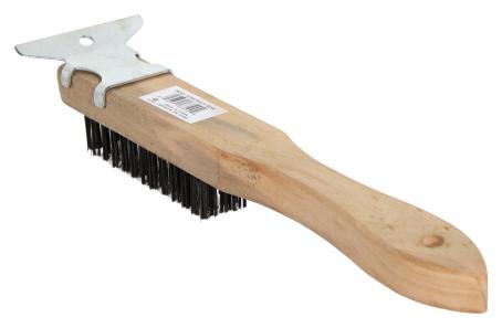 Wire Brush, 5-Row, Wood Handle with Scraper