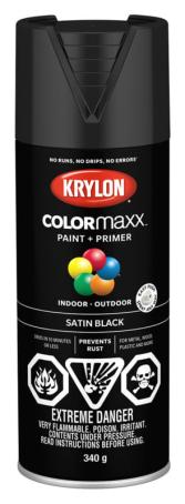 Spray Paint, All-Purpose, SATIN BLACK, 340 gram, Krylon COLORMAXX