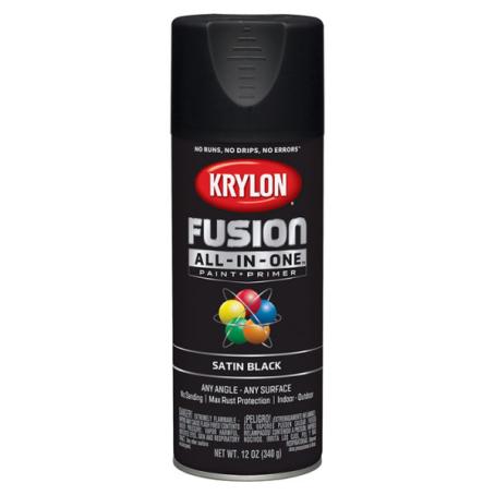 Spray Paint, All-Purpose, SATIN BLACK, 340 gram, Krylon FUSION All-in-One