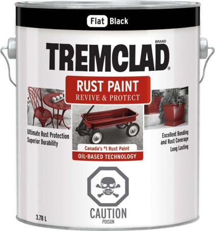Rust Paint, FLAT BLACK, 3.78 liter, Tremclad