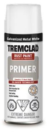 Rust Paint, WHITE GALVANIZED PRIMER, 340 gram spray, Tremclad